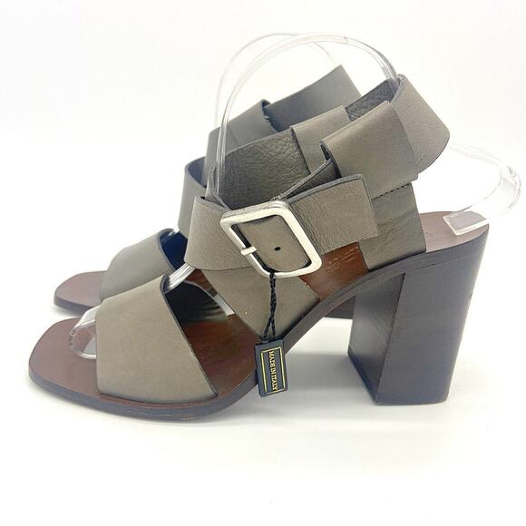 Boemos Italy Block Heel Sandals 39 US E 9 Dark Gray Leather Square Toe - Picture 1 of 11